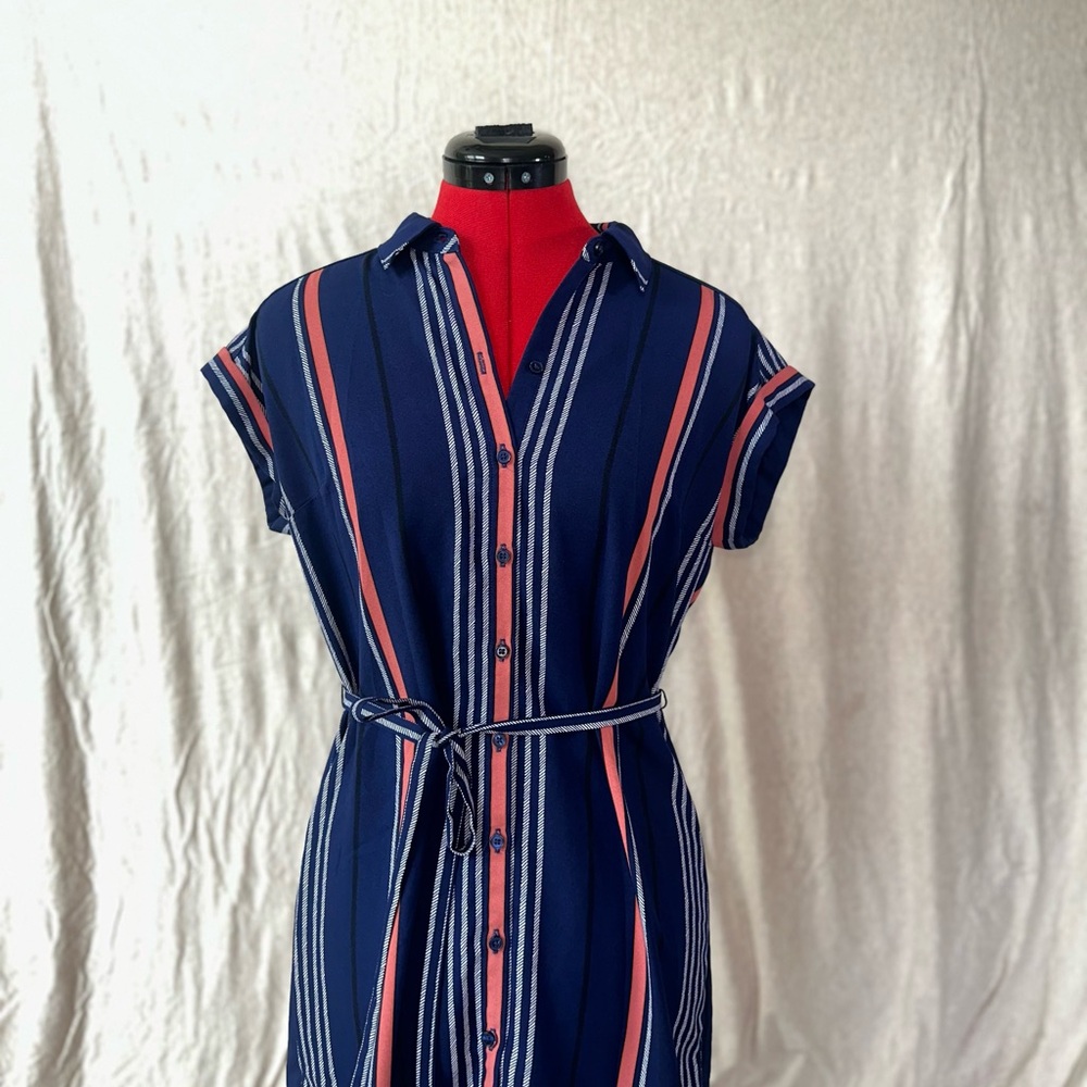 Striped Navy and Pink Button-Up Dress